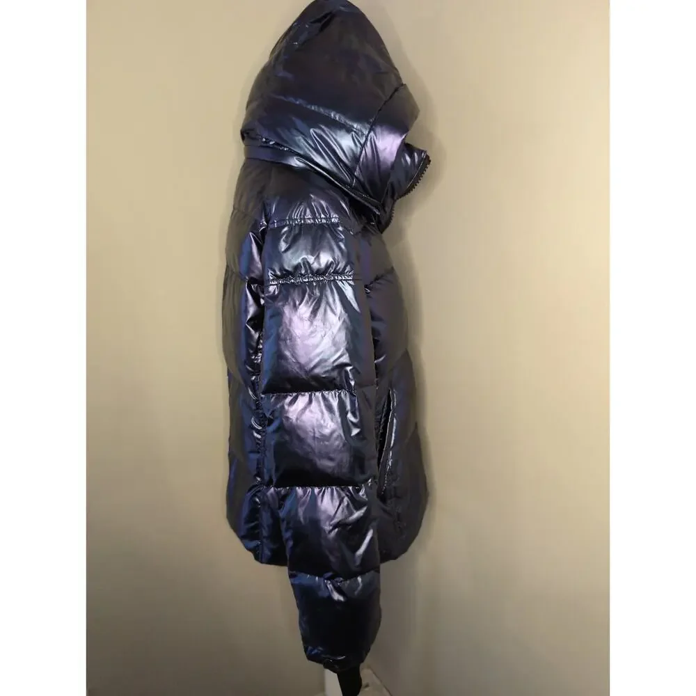 S13 NY blue metallic satin space Y2K futuristic Kylie puffer jacket - Picture 6 of 14